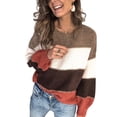 thumbnail image 1 of Sonducket Blusa de manga larga con cuello en la parte de la raya del bloque del color del suéter de las mujeres Prendas para la parte del cuerpo Naranja L, 1 of 5