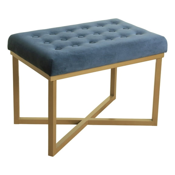 Rectangle Ottoman: Gold Metal X Base & Padded Seat for Family Room