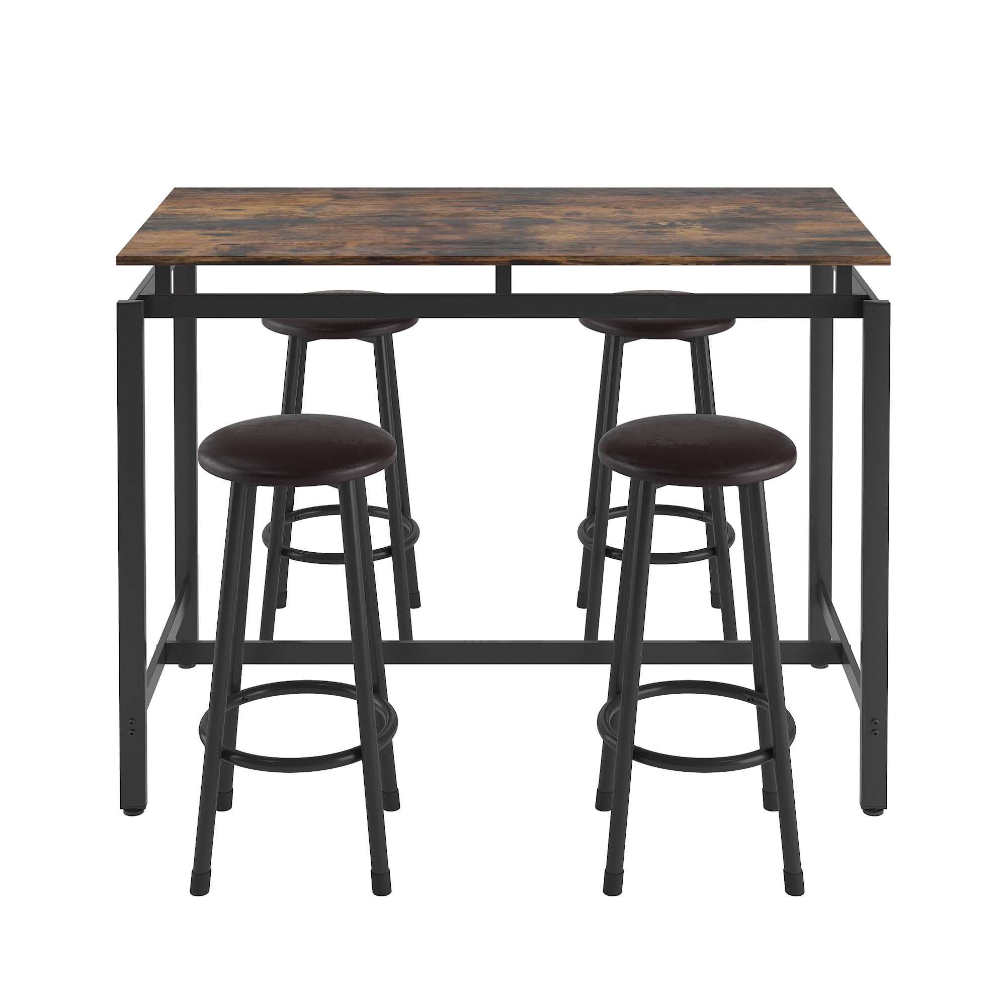 Spaco Height Breakfast/Dining Table Set of 5, Bar Table Set with Chairs, Industric Brown Spaco Height Breakfast/Dining Table Set of 5, Bar Table Set with Chairs, Industric Brown