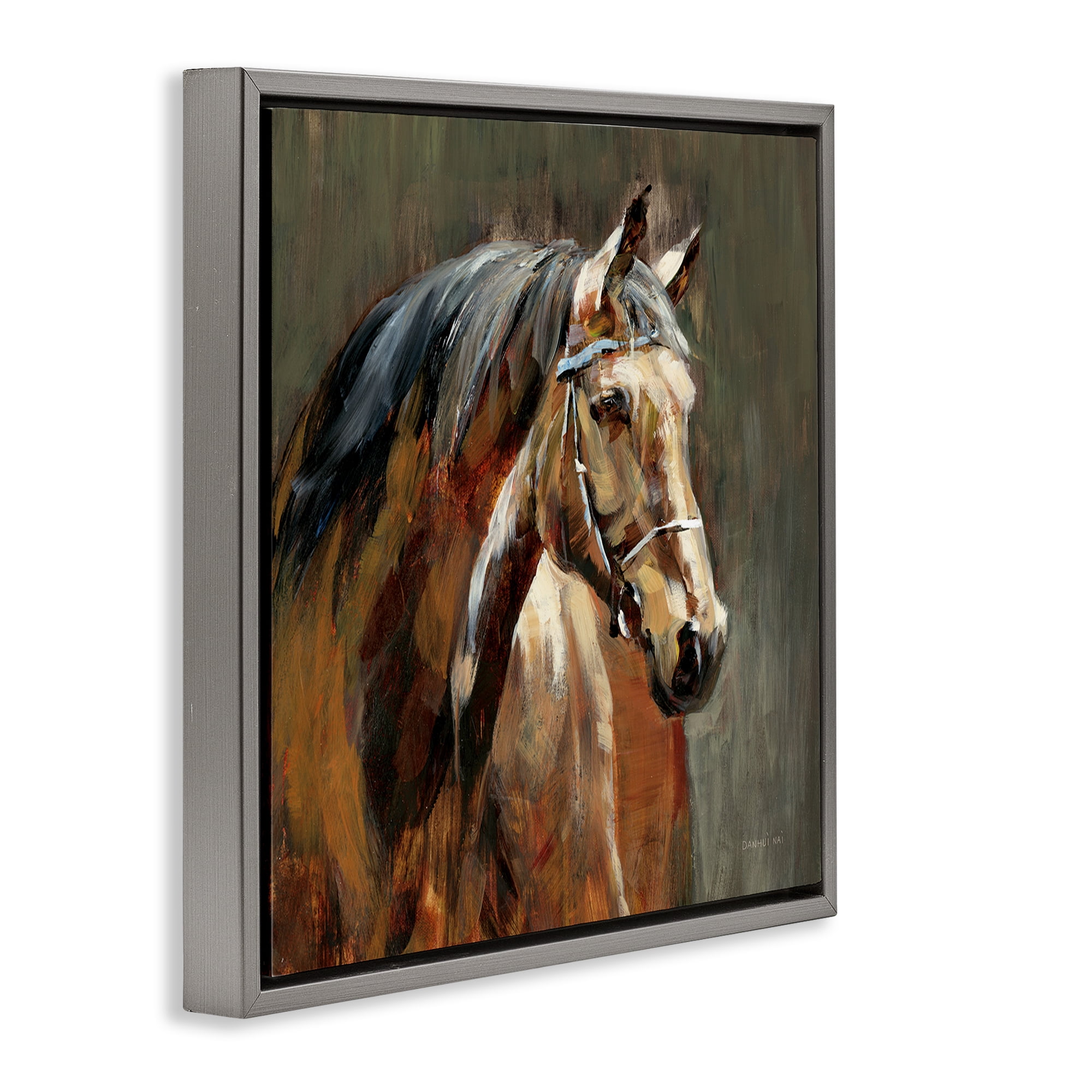 Stupell Industries Horse in Stable at Dusk Gray Framed Floater Canvas Wall Art, design by Danhui Nai