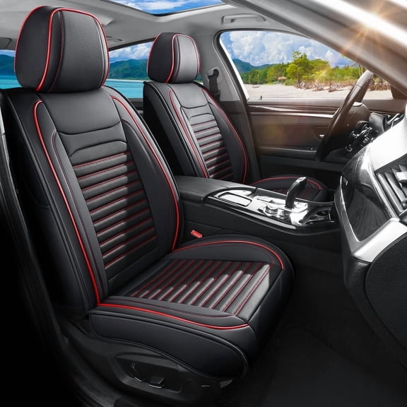 Car Seat Covers Full Set Fit for Acura RDX 2007-2025, Premium Faux Leather Car Seat Protector,Breathable Anti-Slip Full Wrapping Edge Seat Covers(BlackRed,Full Set)