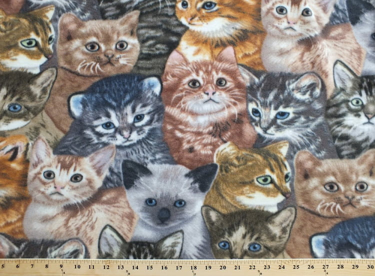 sold by the yard MARIE CAT Fabric  fleece fabric on pink 60" wide 