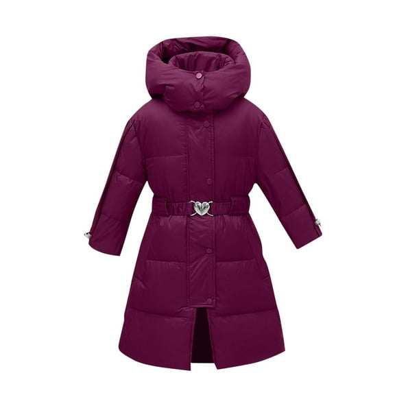 Girls Puffer Coat Mid Length Hooded Tunic Down Jacket Long Sleeve Thicken Warm Winter Overcoat with Pockets (12 Years, Wine)