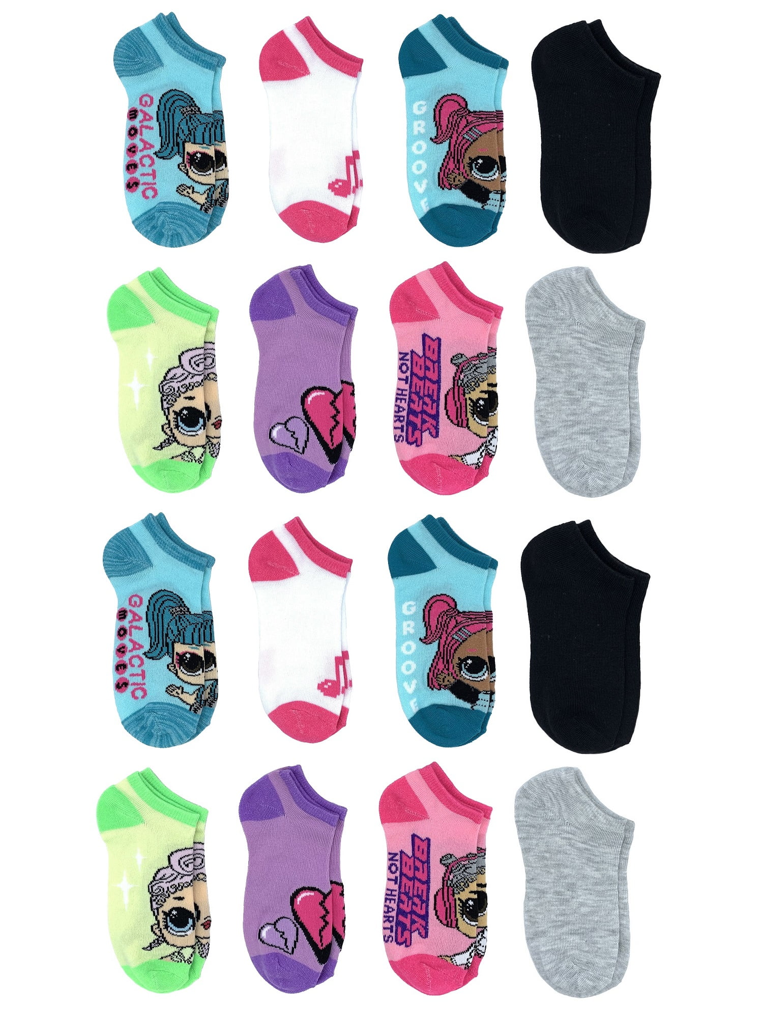 LOL Surprise Character Girls No Show Socks, 16Pack, Sizes SL