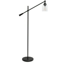 Home Decorative Pivot Arm Floor Lamp with Glass Shade, Black