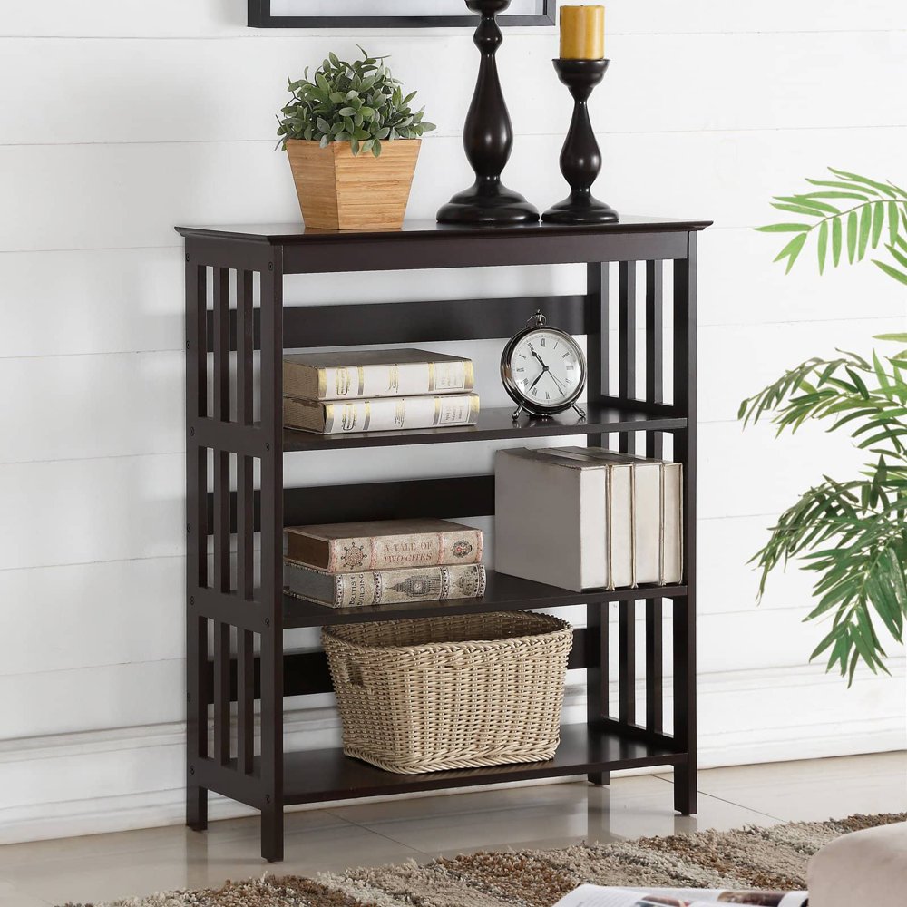 Roundhill Wooden 3 Shelves Bookcase, Espresso Finish
