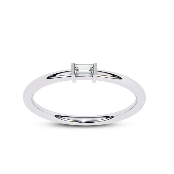 AFFY Solitaire Stackable Engagement Ring for Women, 1/10 Carat (ctw) Baguette Cut Lab Grown Diamond Promise Ring In 14K White Gold Over Sterling Silver F-G-H, SI Quality (0.10 ctw) Ring Size-4