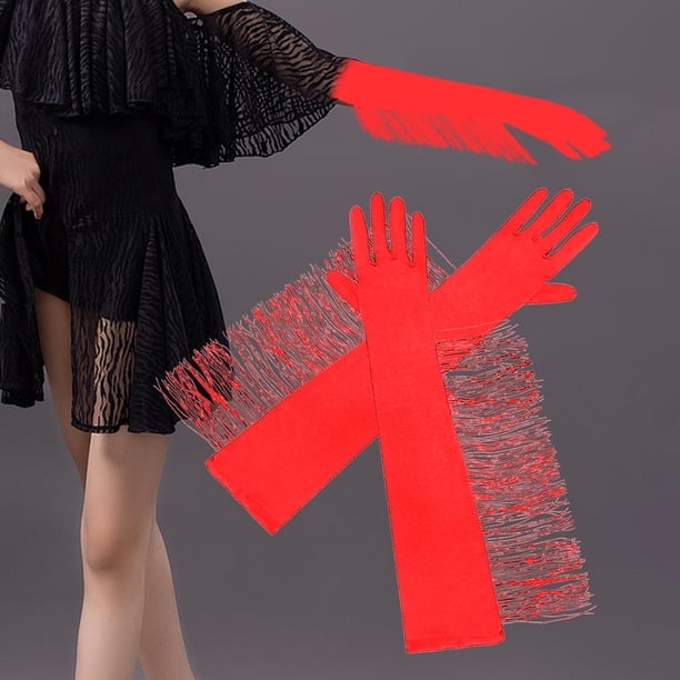 Guantes de baile latino Salvador para mujer guantes de satén elásticos disfraz de fiesta de boda rojo