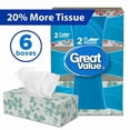 thumbnail image 1 of Great Value, Facial Tissues, 6 Flat Boxes, 126 Tissues per Box, 2Ply, 756 Tissues in total, 1 of 5