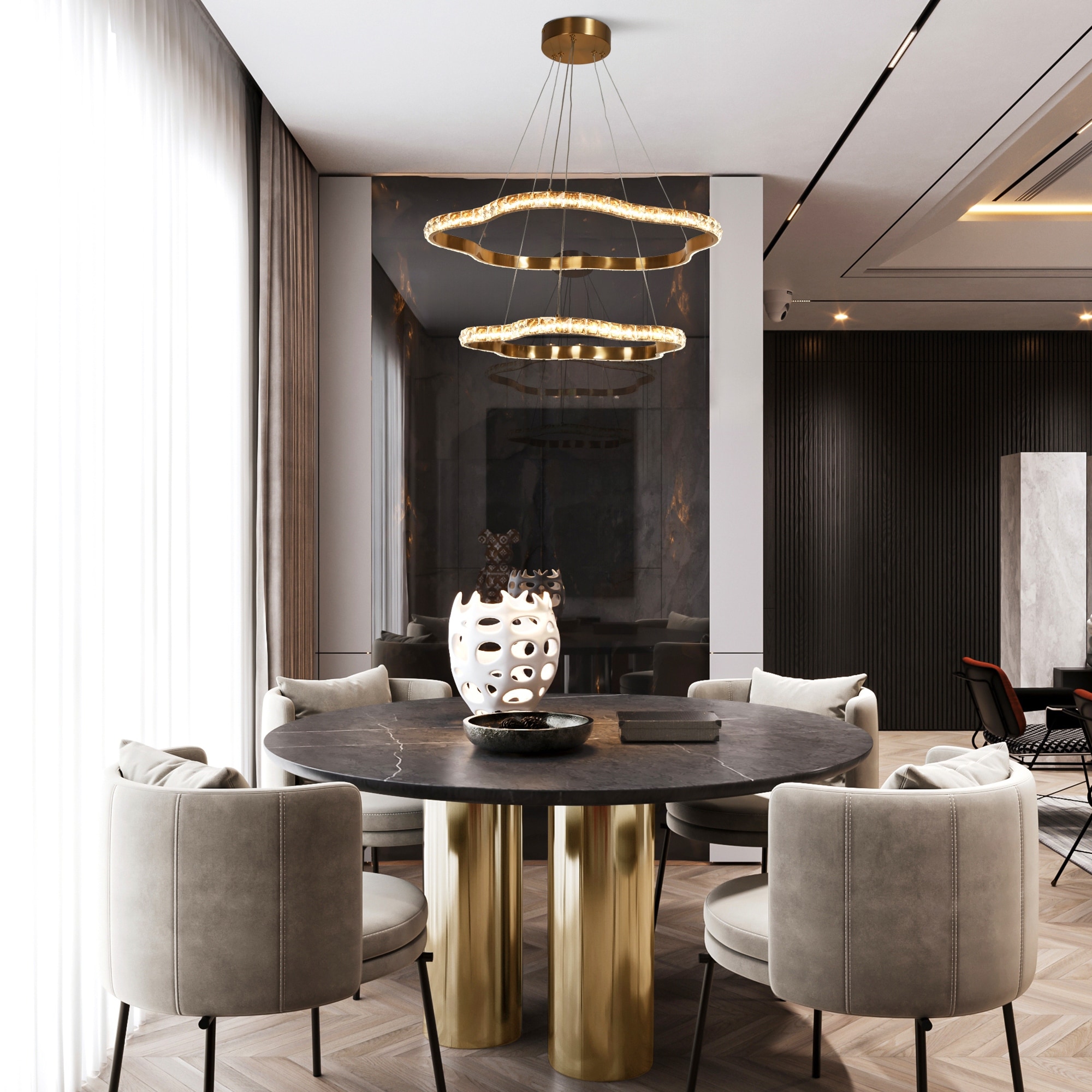 LNC Deslumbrante 2-Lights 25.6"Modern Luxury Tiered Integrated LED Crystal Chandelier, Polished Gold