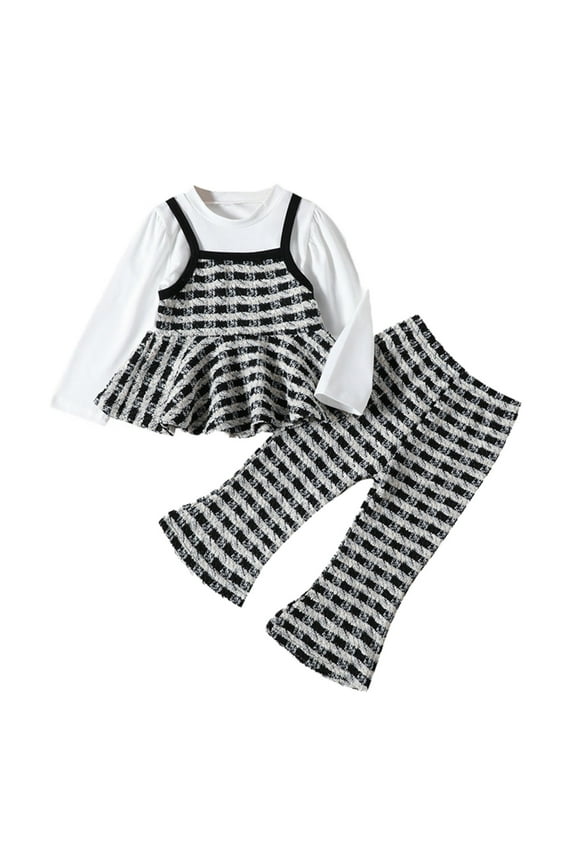 Cute Fall Pants Outfits for Girls Toddler Boy Outfits Fall Girls Long Sleeve Solid Prints T Shirt Tops Long Pants Outfits Fall Winter Outfit (Black,2-3 Years)