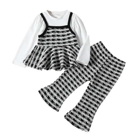 LUOGENLI Toddler Girl Summer Outfits 4T-5T 4th of July Toddler Girls Long Sleeve Striped Prints T Shirt Pullover Tops Bell Bottoms Pants Outfits 4th of July Outfits Girls 2T 2-3 Years