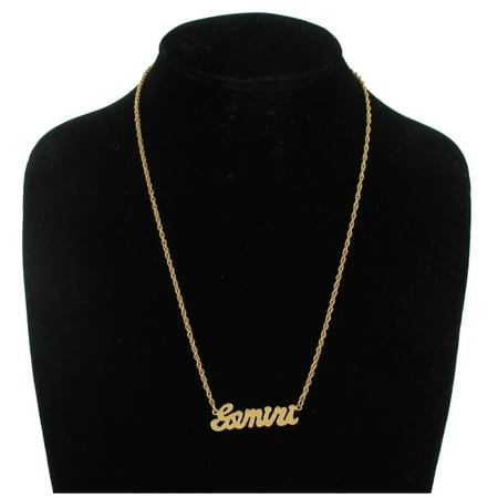 Gold Aquarius Zodiac Charm - Gemini Zodiac Sign Gold Tone Astrology Nameplate Pendant Necklace