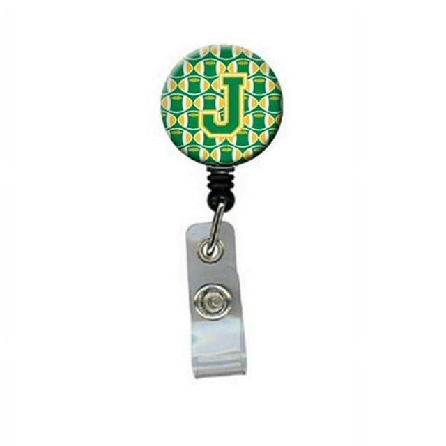 Carolines Treasures CJ1069-JBR Lettre J de Football Vert & Or Bobine de Badge Rétractable