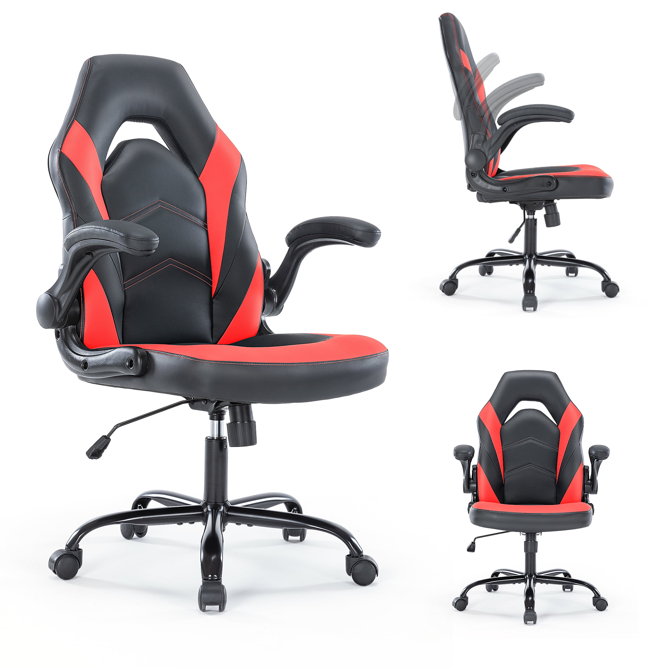 CONCETTA Gaming Chair, PU Leather, Ergonomic with Flip-up Armrests, Lumbar Support, Red