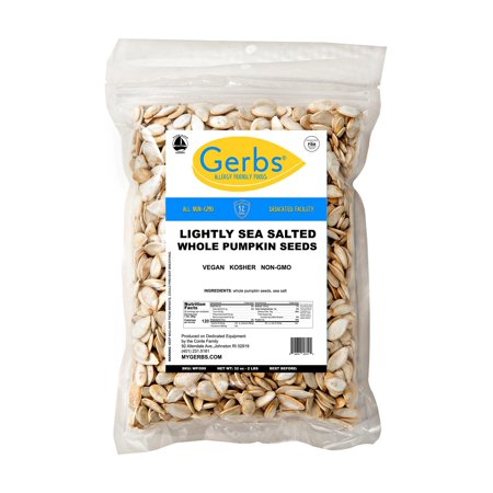 Lightly Sea Salted Whole Pumpkin Seeds, 2 LBS by Gerbs â?? Top 14 Food Allergy Free & Non GMO - Vegan & Kosher Certified - Dry Roasted In-Shell Pepitas from United States Light Sea Salt 32 Ounce