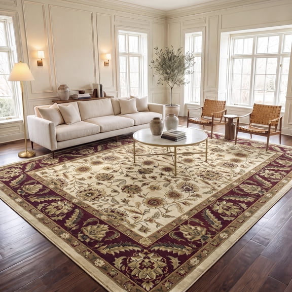 SAFAVIEH Lyndhurst Lillian Traditional Floral Area Rug, Ivory/Red, 3'3" x 5'3"
