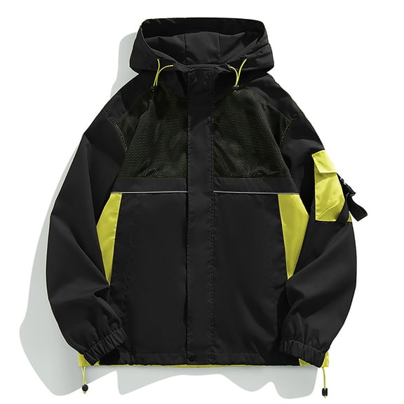 Windbreakers for Men Fashion Solid Color Long Sleeve Hoodless Casual Outwear Jackets Black XL Windbreaker Jacket Men's
