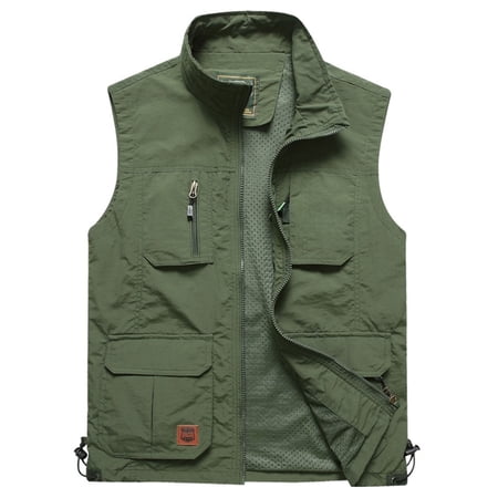 Puntoco Men s Lightweight Quick Dry Outdoor Multi Pockets Fishing Vest Army Green XXL(XXL)