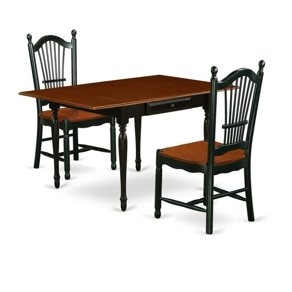 East West Furniture Monza 3-piece Wood Dining Table Set in Black and Cherry