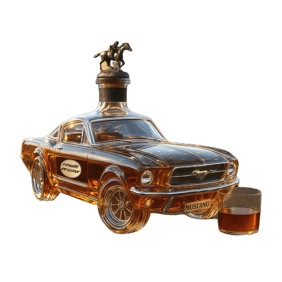 Police Car Whiskey Decanter with Funnel - Novelty Mustang Themed Lead-Free Glass Bottle for Bourbon, Crown Royal & Wine, Unique Gifts for Men & Car Enthusiasts