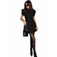thumbnail image 4 of Women Puff Sleeve Mini A-Line Dress Stand Collar Button High Waist Dresses Black S, 4 of 9