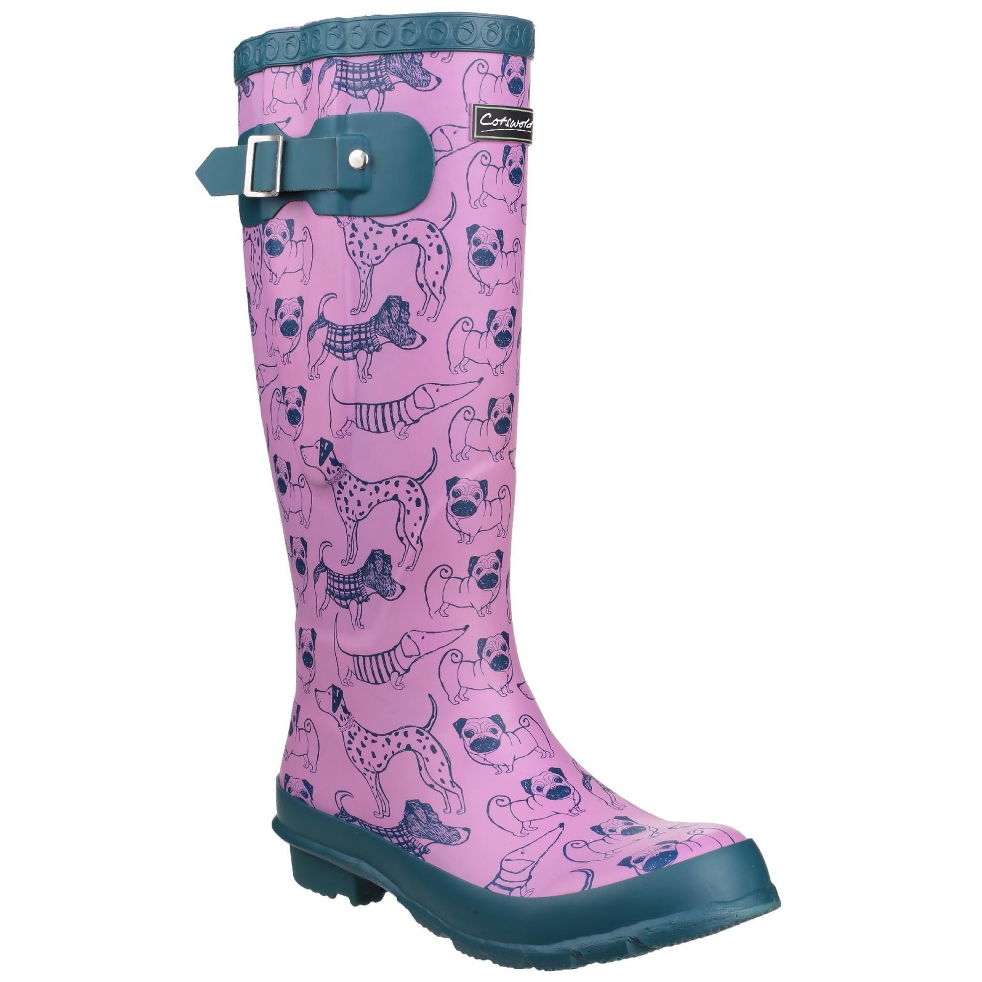 Cotswold DOG PAW WELLY Womens Ladies Rubber Adjustable Wellington Boots Purple 