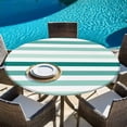 thumbnail image 6 of Teal Ombre Grey Striped Round Tablecloth, Fitted Table Cover with Elastic for 55"-60" Round Tables, Farmhouse Stripe Modern Table Cloth Outdoor Indoor Dinning Party Waterproof Tablecloths, 6 of 7
