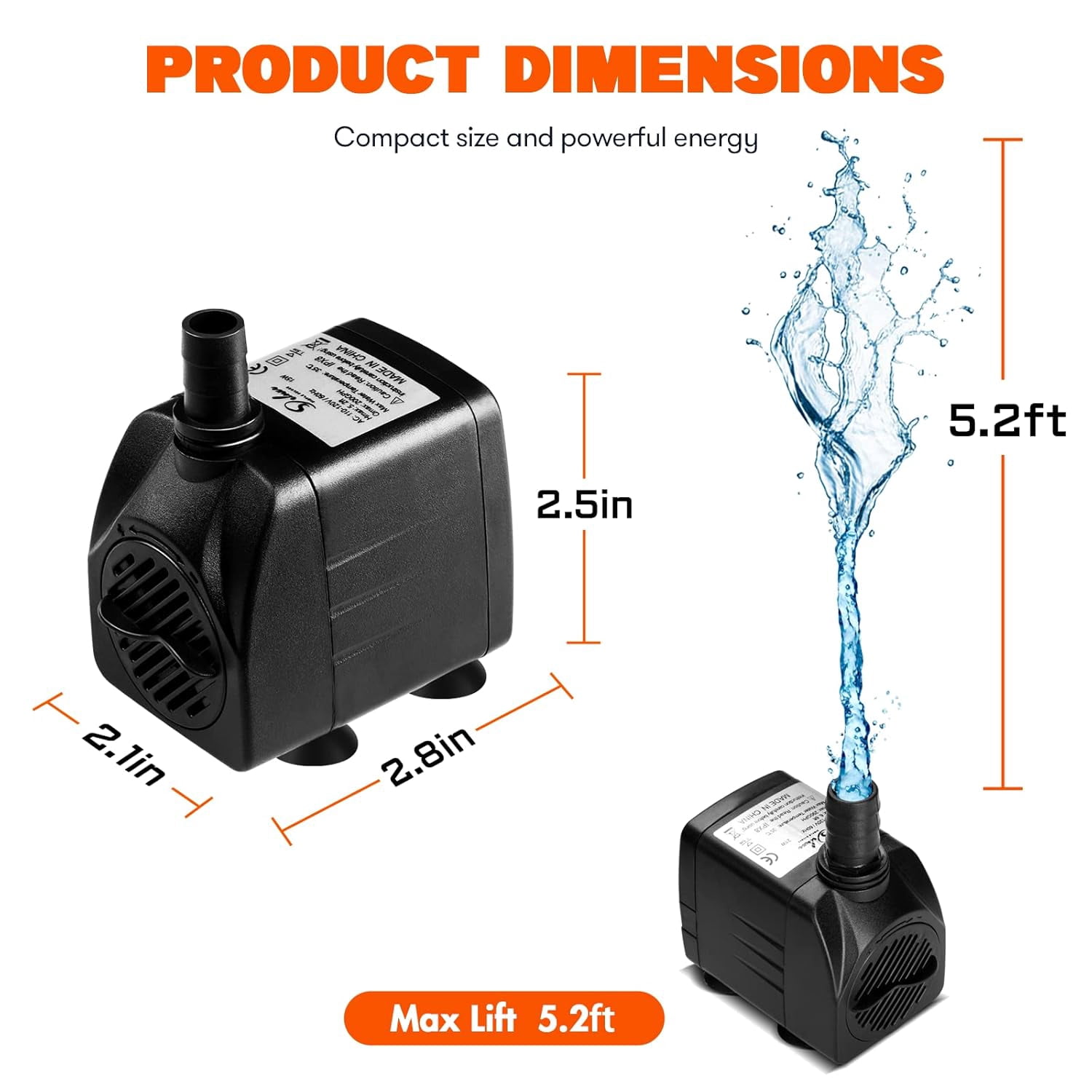 Simple Deluxe 200GPH Submersible Water Pump (760L/H, 15W) with Adjustable Intake, 5.2ft High Lift, 2 Nozzles, Perfect for Fish Tank, Pond, Aquarium, Hydroponics Black