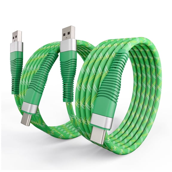 Wellooch USB-A to USB-C Cable (2-Pack, 6ft), Fast Charging Braided Type-C Cord - Green