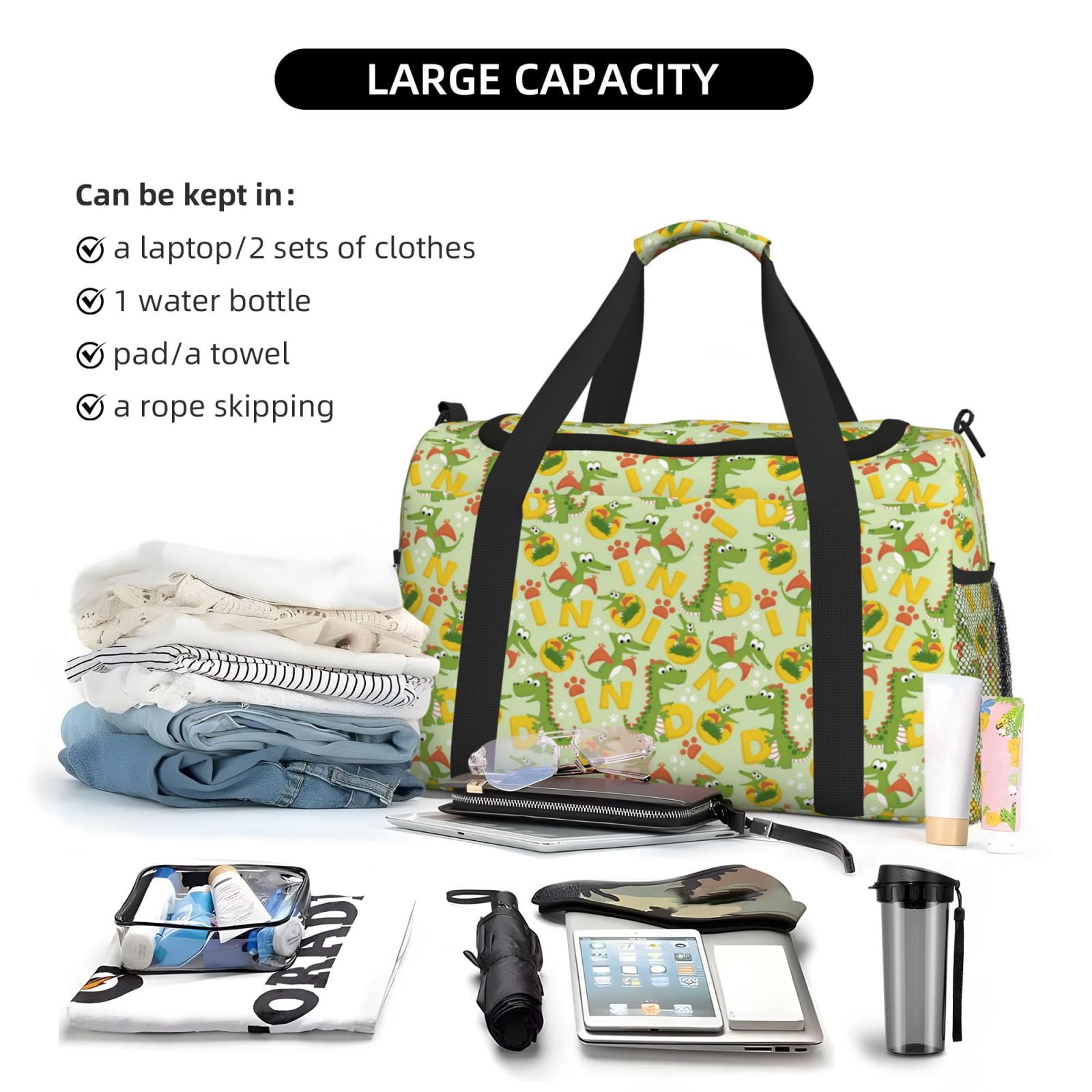 Fuzoiu Cartoon Dinosaurs Print Travel Duffle Bag,Carry On Tote Bags,Duffel Bag,Sport Gym Bag, Hospital Bag for Labor and Delivery, Overnight Bag,Luggage Bag