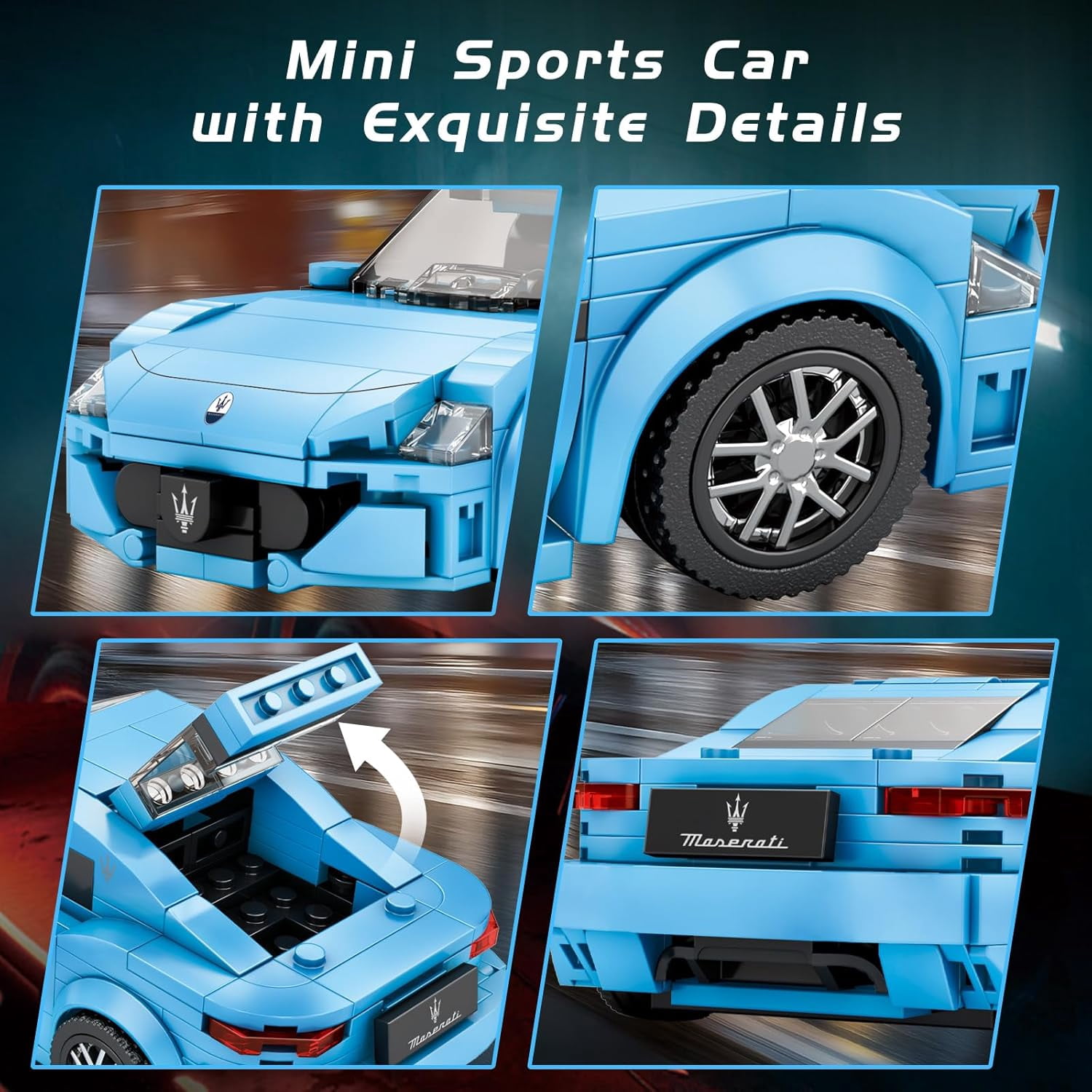 Super Sports Car Building Blocks Sets, Classic Collectible Car Model  , Mini Sports Cars Toy Kit for Adult Blue(384 Pieces)