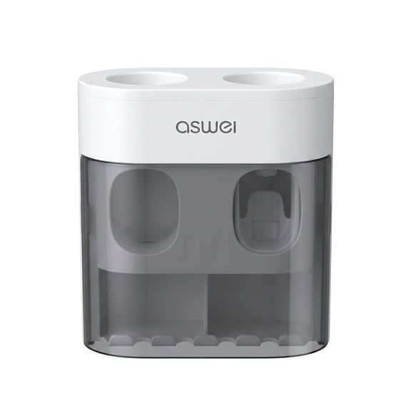 Toothbrush Holder Toothpaste Dispenser Wall Mounted with Cover, 4 Slots Tooth Brush Storage Organizer with Automatic Kids Toothpaste Squeezers for Shower Bathroom Black