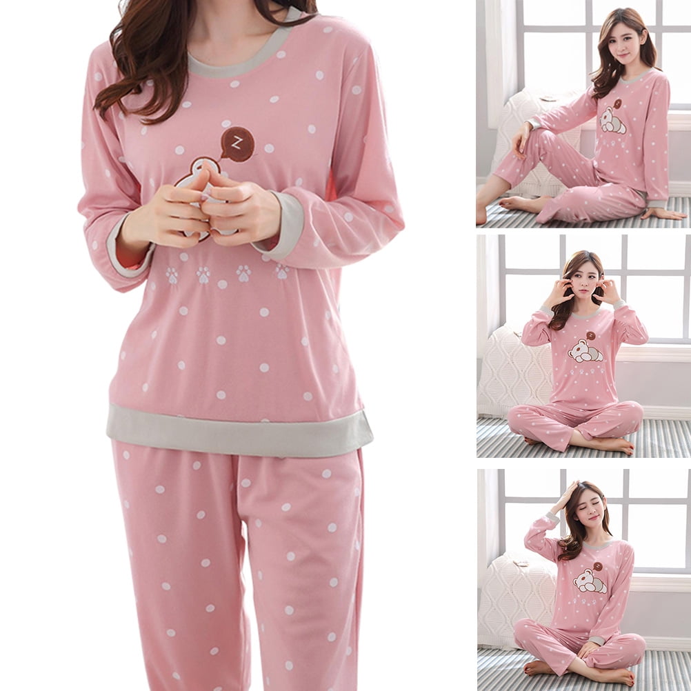 Buy chtebus Women Pajamas Set Cute Cartoon Sleep Clothing Long Sleeved  Autumn Sleepwear Casual Female Lady Cotton Nighty,Sx26Deh,XXL at