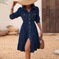 thumbnail image 2 of Women's Long Sleeve Button Down Denim Midi Dress Ruffle Hem Shirt Dress for Spring Fall Casual Daily Outing, 2 of 6