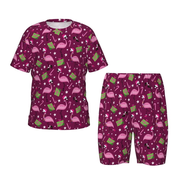 Balery Festive Flamingos Conjunto de Pijama Infantil de Manga Corta con Estampado – Ropa de Dormir de Algodón Suave-XX-Large