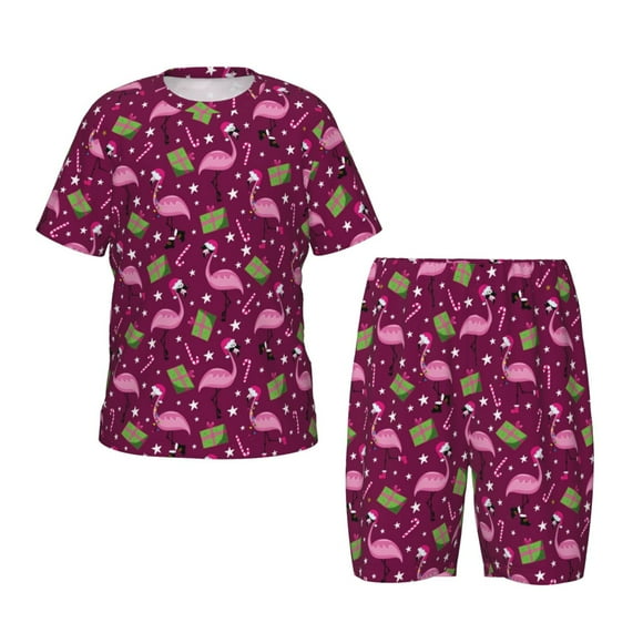Balery Festive Flamingos Conjunto de Pijama Infantil de Manga Corta con Estampado – Ropa de Dormir de Algodón Suave-3X-Large