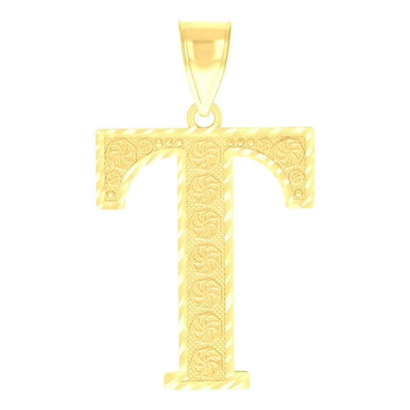 10k Yellow Gold Unisex Initial Alphabet T Charm Pendant for Men Women