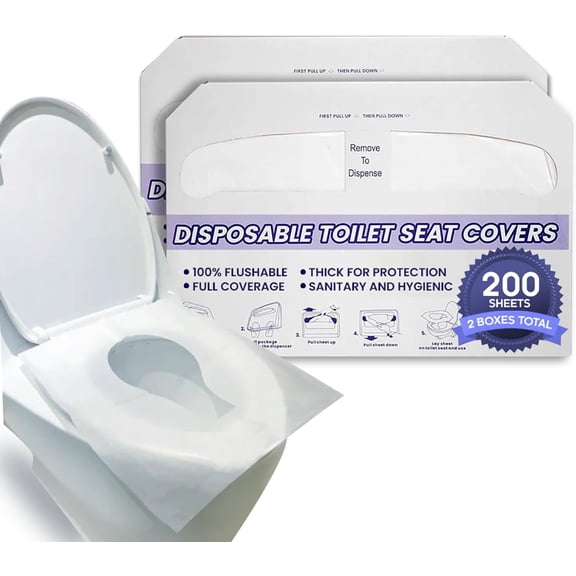Disposable Toilet Seat Covers XL Half Fold Flushable – 200 Sheets 2 Pack for Public Facilities, Office, School, Hotel & Business Use – Premium toilet seat cover For Commercial Wall Dispenser
