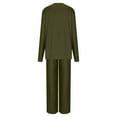 thumbnail image 4 of ibuvkizy Two Piece Sets for Women,Summer Women's Casual Shoulder Sleeved Long Sleeved Round Neck Top/Loose Straight Tube with Pocket Long Pants Set Green,XXXXXL, 4 of 6