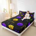 thumbnail image 4 of jejeloiu Funny Pumpkin Lantern Halloween Purple Yellow Black Twin Sheet Set,Super Cozy Teens Girl Bedding,3-Piece, 4 of 7