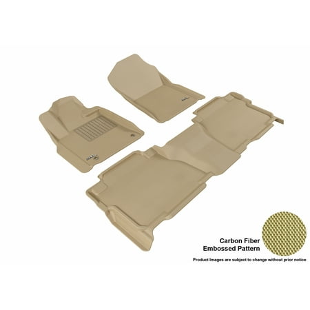 3D MAXpider 2012-2013 Toyota Tundra CrewMax Front & Second Row Set All Weather Floor Liners in Tan with Carbon Fiber