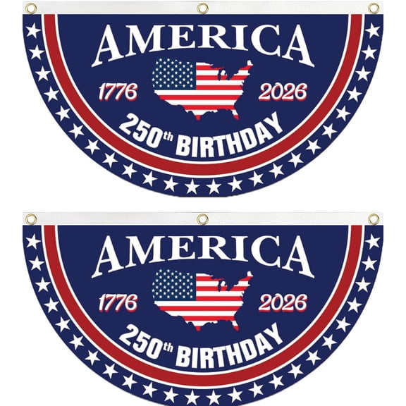 250 year anniversary Birthday Bunting Flag, Patriotic USA Anniversary Fan Banner 1776-2026, 2x4 FT, Navy Blue Red White, with Brass Grommets 2 Pack