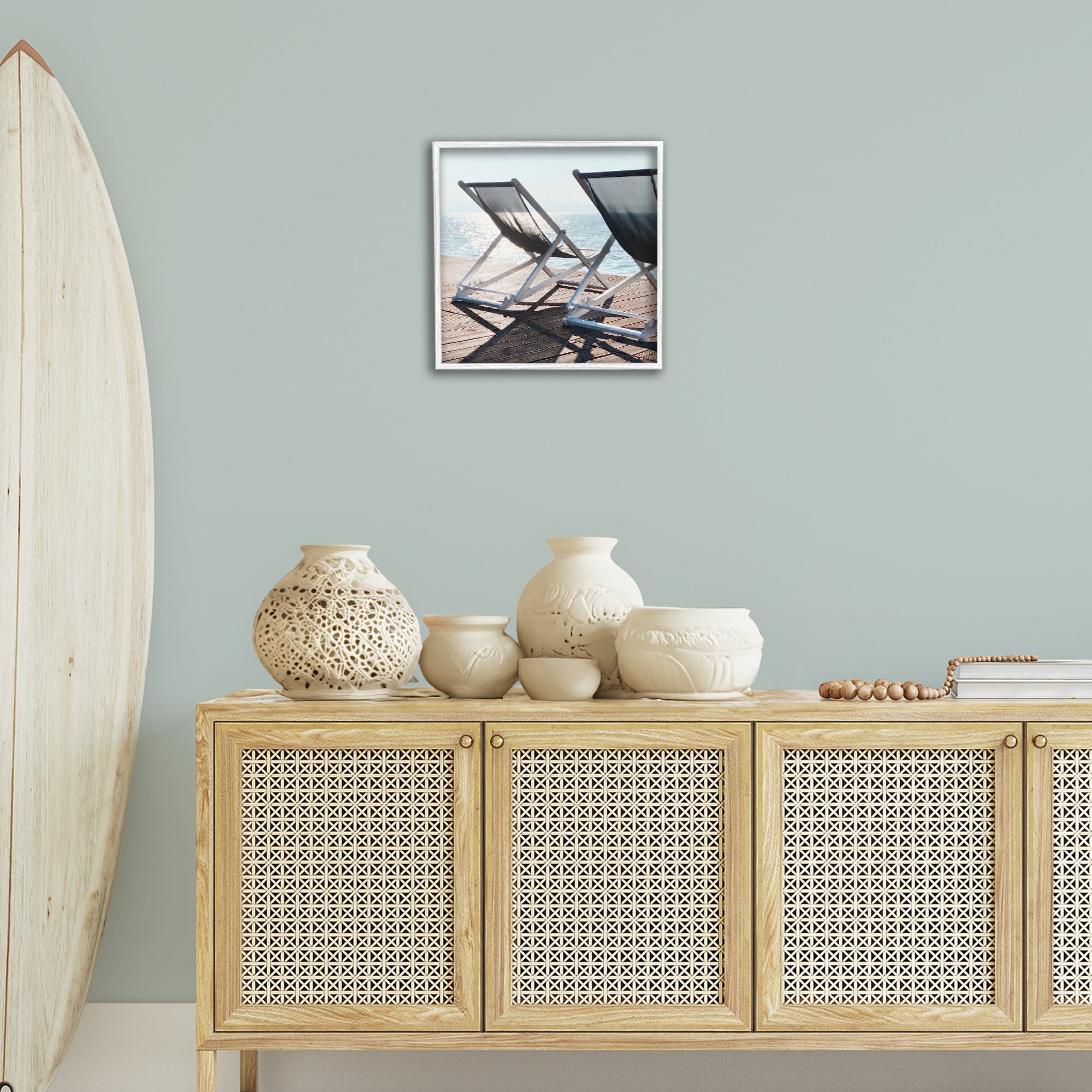 Stupell Industries Beach Shadow Reach Landscape Painting White Framed Art Print Wall Art, 17 x 17