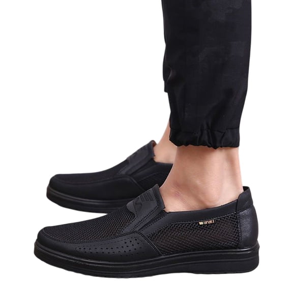 Men's Slip-On Mesh Loafers - Breathable Comfortable Minimalist Shoes, All-Season Solid Color Fabric Upper with PVC Sole, Round Toe Daily Shoes Suitable for Casual Wear, Work, and Travel