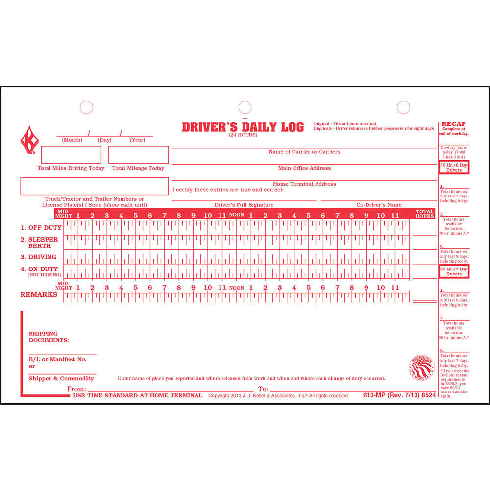 Deluxe Duplicate Driver Daily Log 10-pk. w/ Detailed DVIR & Daily Recap - 2-Ply, Carbon, 8.5" x 5.5", 31 Sets of Forms Per Unit