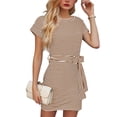 thumbnail image 5 of Aboser Womens Striped Dresses with Belt Trendy Short Sleeve T Shirt Dress Casual Crewneck Short Dresses Comfy Soft Beach Vacation Dress, 5 of 6