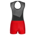 thumbnail image 4 of Jowowha Girls Shinny Rhinestone Gymnastics Leotard 2pcs Sleeveless Mesh Spliced Bodysuit with Shorts Red 14, 4 of 5