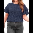 thumbnail image 2 of Camiseta Holgada de Cuello Redondo con Lunares y Corta con Volantes para Mujer, Talla Grande Azul XL, 2 of 9