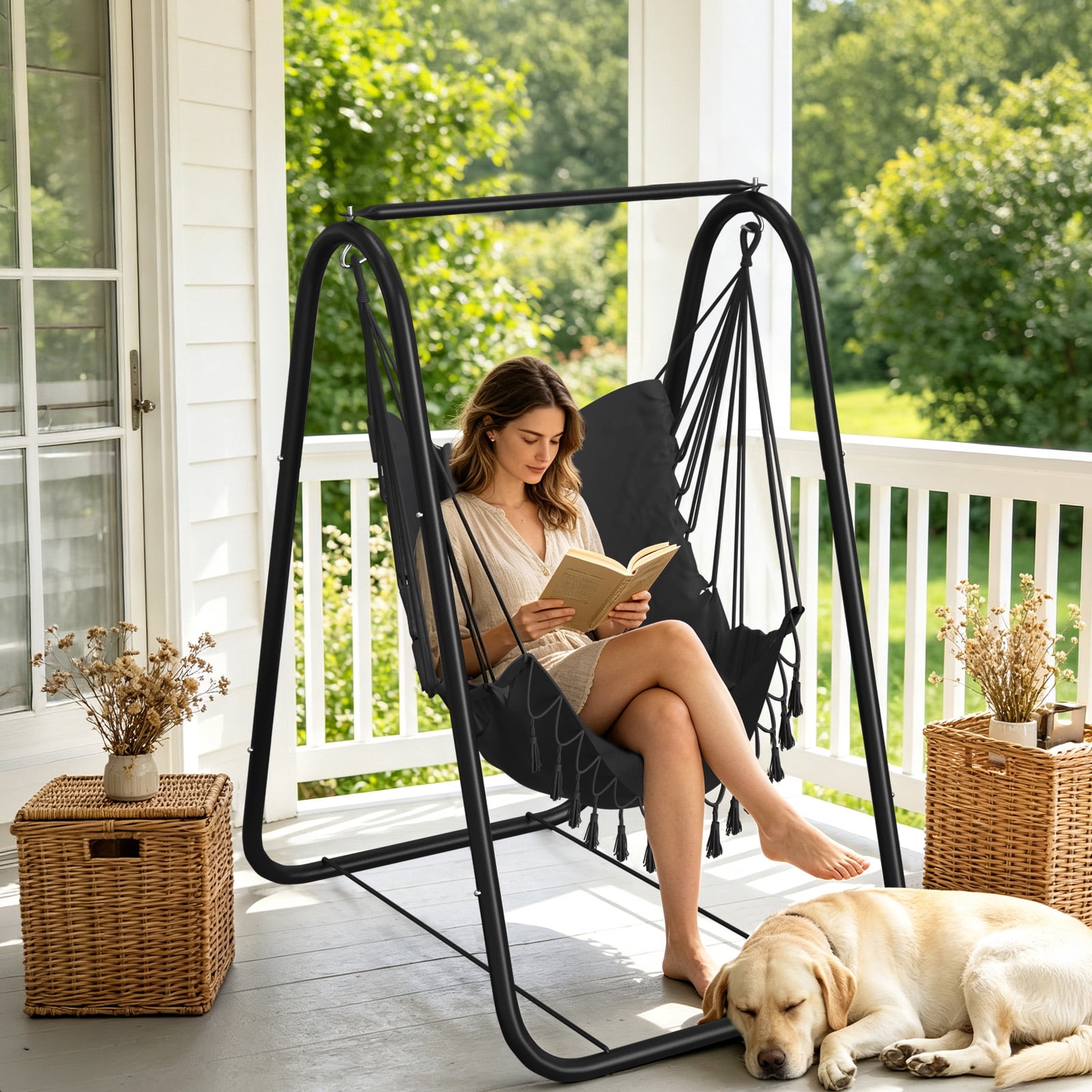 G TALECO GEAR Hammock with Stand, Heavy-Duty Foldable Camping Hammock Swing Chair for Indoor & Outdoor Backyard Use, 500lbs, Gray